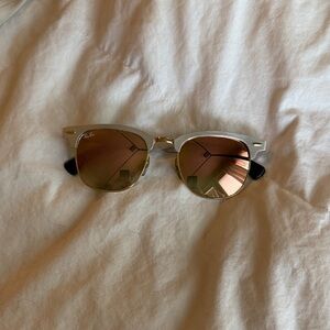 Ray-Ban clubmaster Silver Frame Sunglasses w/ gold accents brown polarized lens